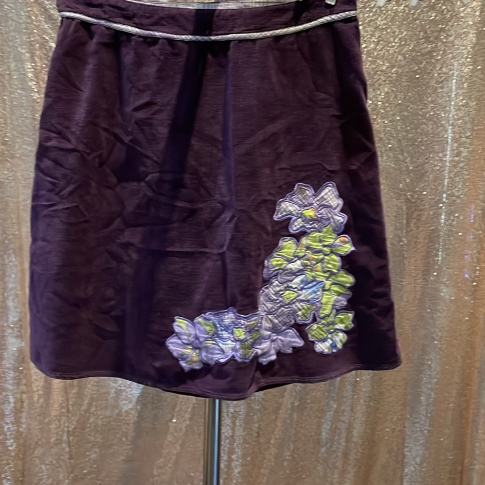 Billabong Deep Purple A-Line Skirt with Floral Applique